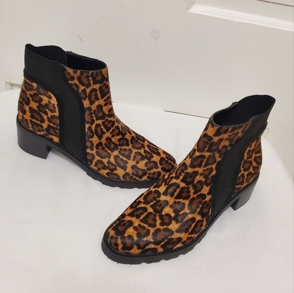 Crown Vintage Leopard Print Cow Hair Pullon Booties Size 9M - Picture 1 of 12